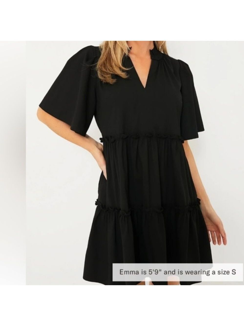 3358 Tuckernuck Black Crepe Crawford Mini Dress Tiered Ruffle Shift Small NWT
